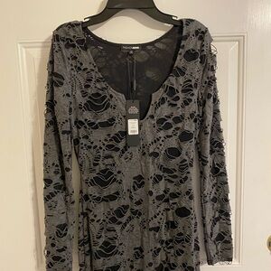 NWT Black And Grey Maxi Ripped Long Sleeve Dress